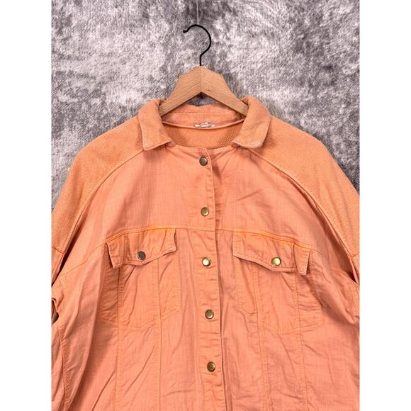 Anthropologie Shirt Jacket Large Womens Pilcro Utility Snap Front Peach Pink - Picture 2 of 8
